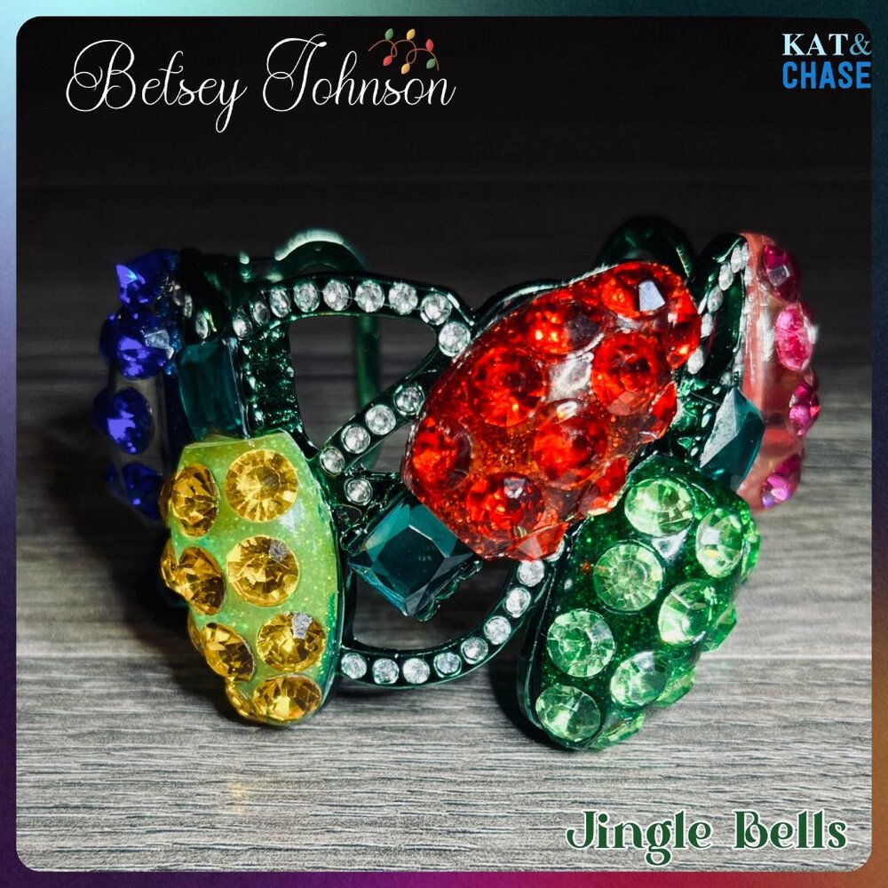 Betsey Johnson Christmas Light Cuff Bracelet Jingle Bells Statement Retro Hinge